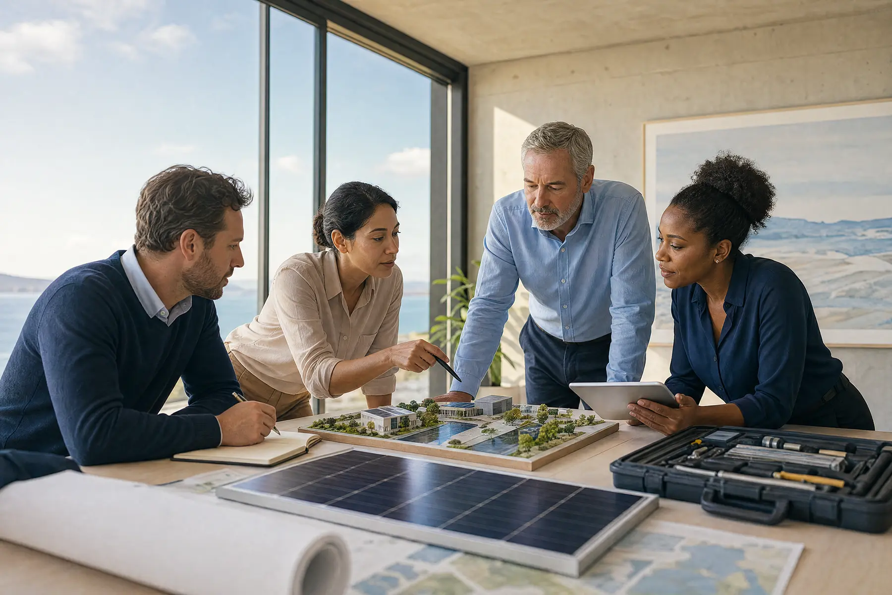 Qualified renewable-energy, distribution and project partners in discussion.