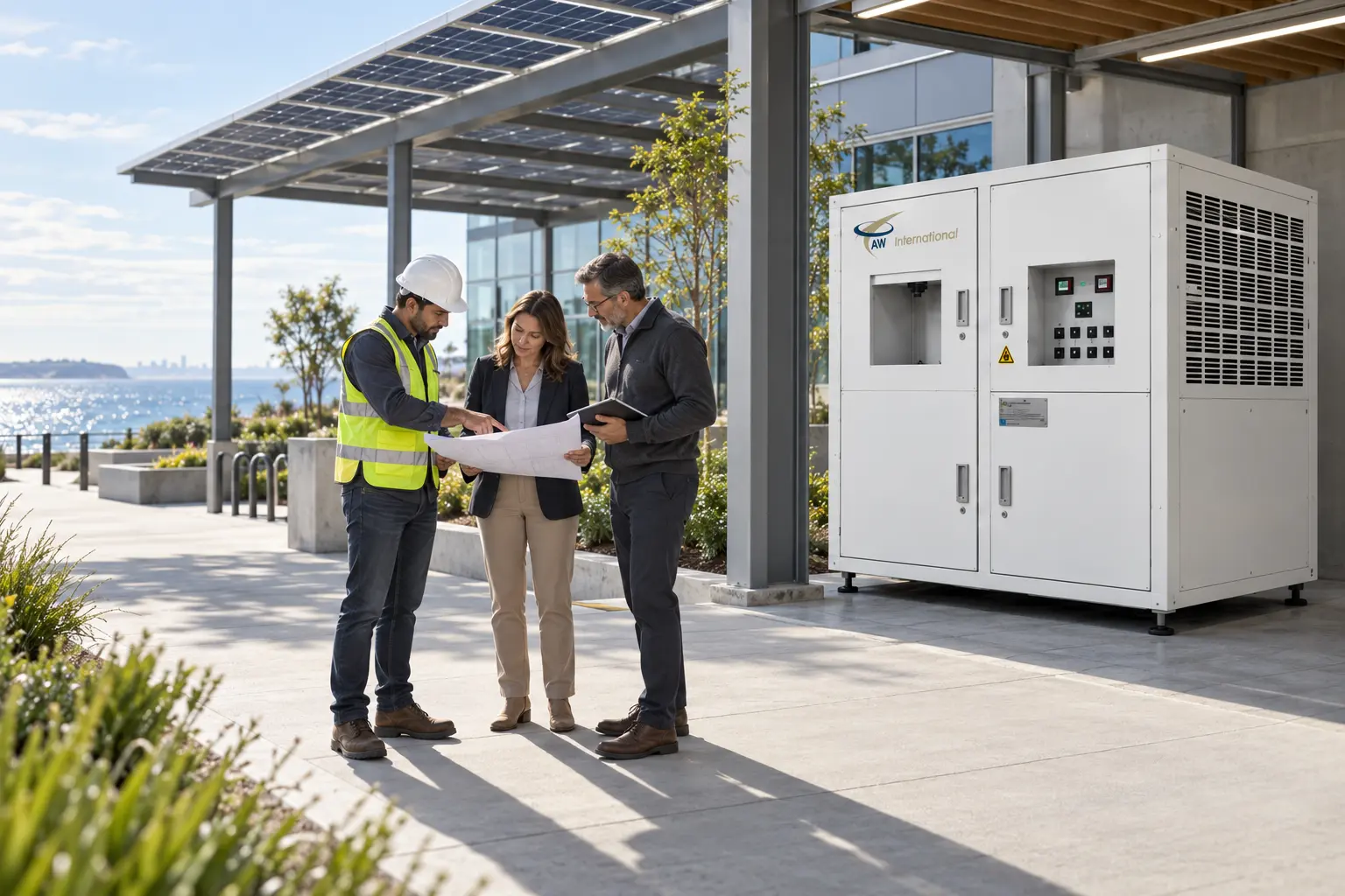 Renewable-energy professionals evaluating water generation alongside power.